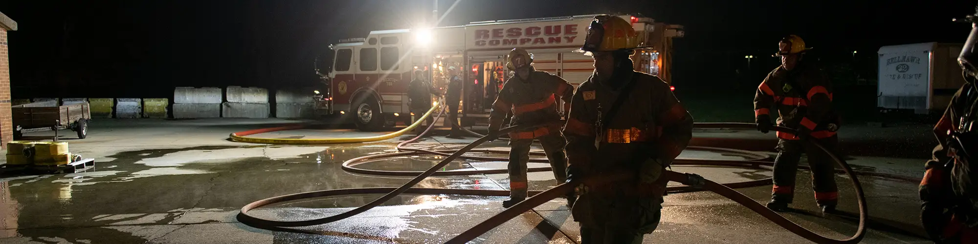 Firefighters working at night