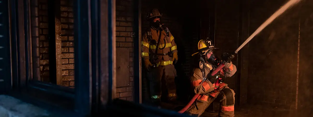 Firefighters in a night exercise